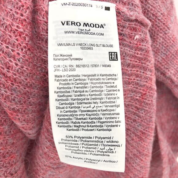 Vero Moda Womens Vilma Sweater XS Pink V-Neck Long Sleeve Tunic Ribbed NWT - Picture 9 of 10